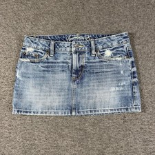Y2K American Eagle Denim Micro Mini Skirt Womens 2 Blue Distressed Low Rise