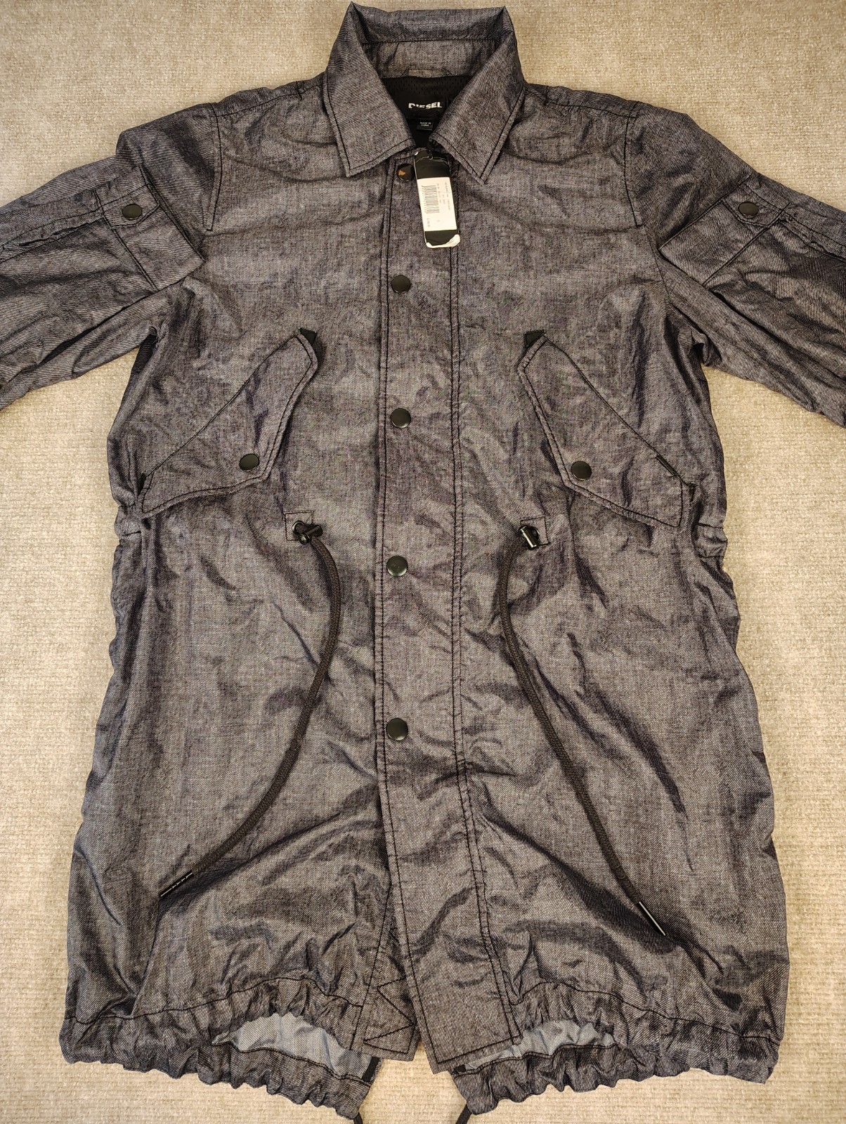 $298 Men's Diesel J-Silvo Black Jacket Raincoat Size Small Lightweight 