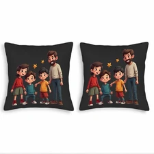 Set of 2 Throw Pillow Covers 18x18in -Colorful Family Design with Smiling Adults