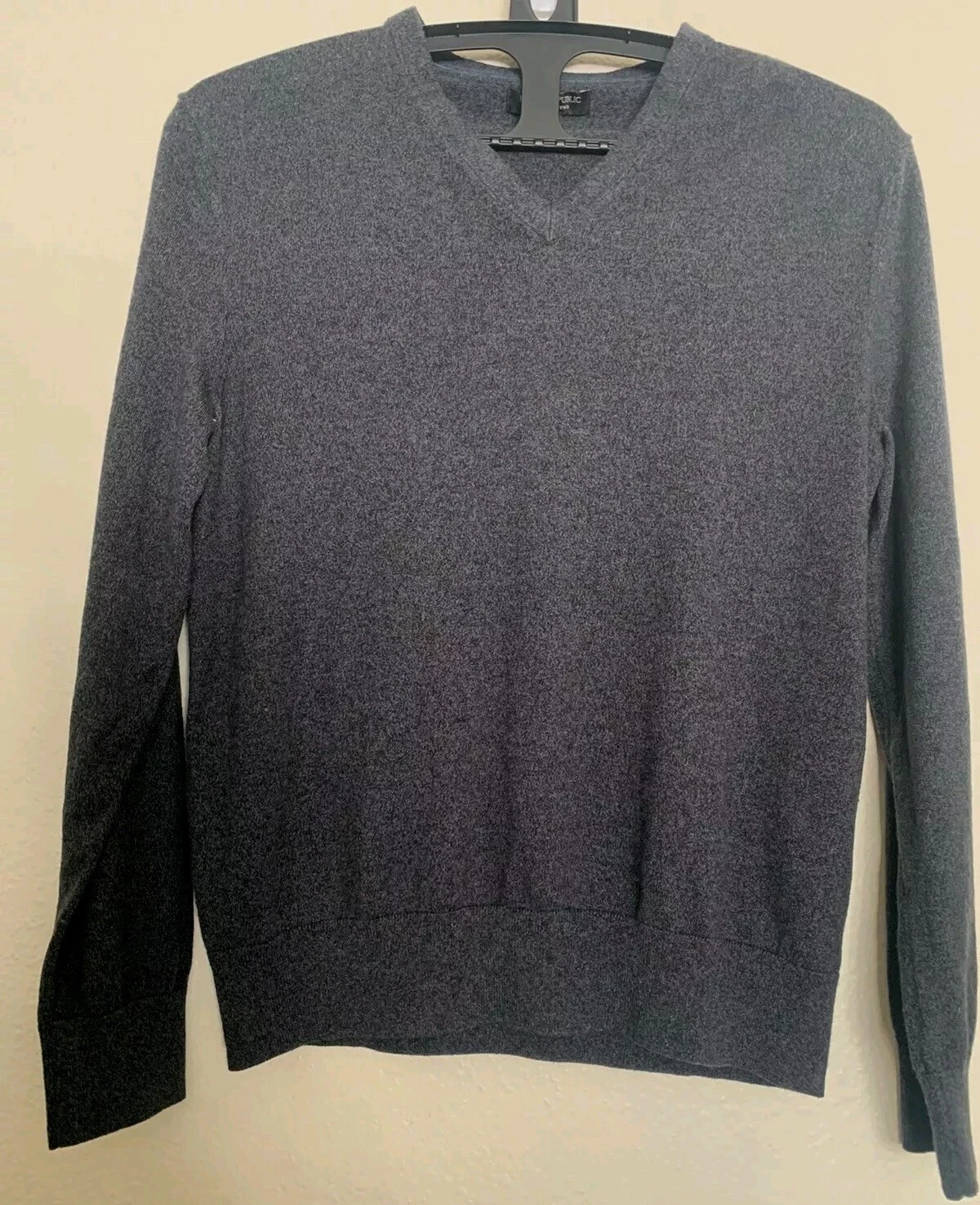 Banana Republic Men's Silk Cashmere Cotton Sweater L Pullover V-Neck Charcoal