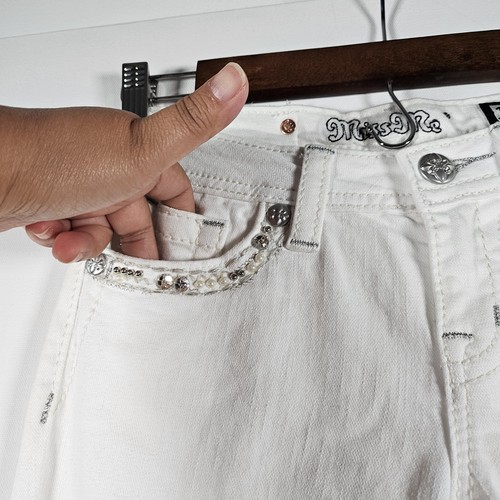 Miss Me Youth Girl's White Jeans Sz 12 Cuffed Skinny Bedazzled Hem And Pockets - Picture 6 of 24