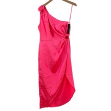 FRENCH CONNECTION Dress Size 6 Adaline Satin One Shoulder Midi Neon Pink NWT