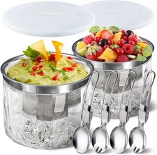 Chilled Dip Bowl (2 Pack), 25Oz Ice Serving Bowl with Lid for Parties, Cold Serv