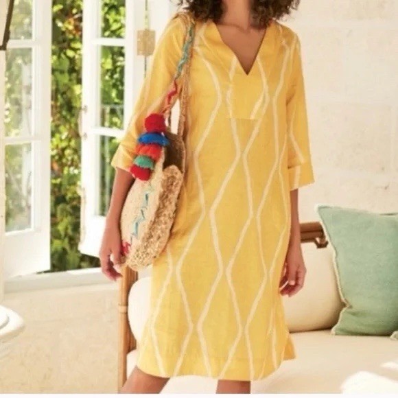 Vestido recto Zarina 100 % lino Soft Surroundings para mujer blanco amarillo talla XL