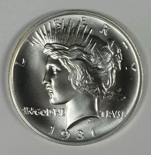 1931-S Dan Carr Peace Dollar Hi-Relief Overstrike HIGH GRADE FINISH