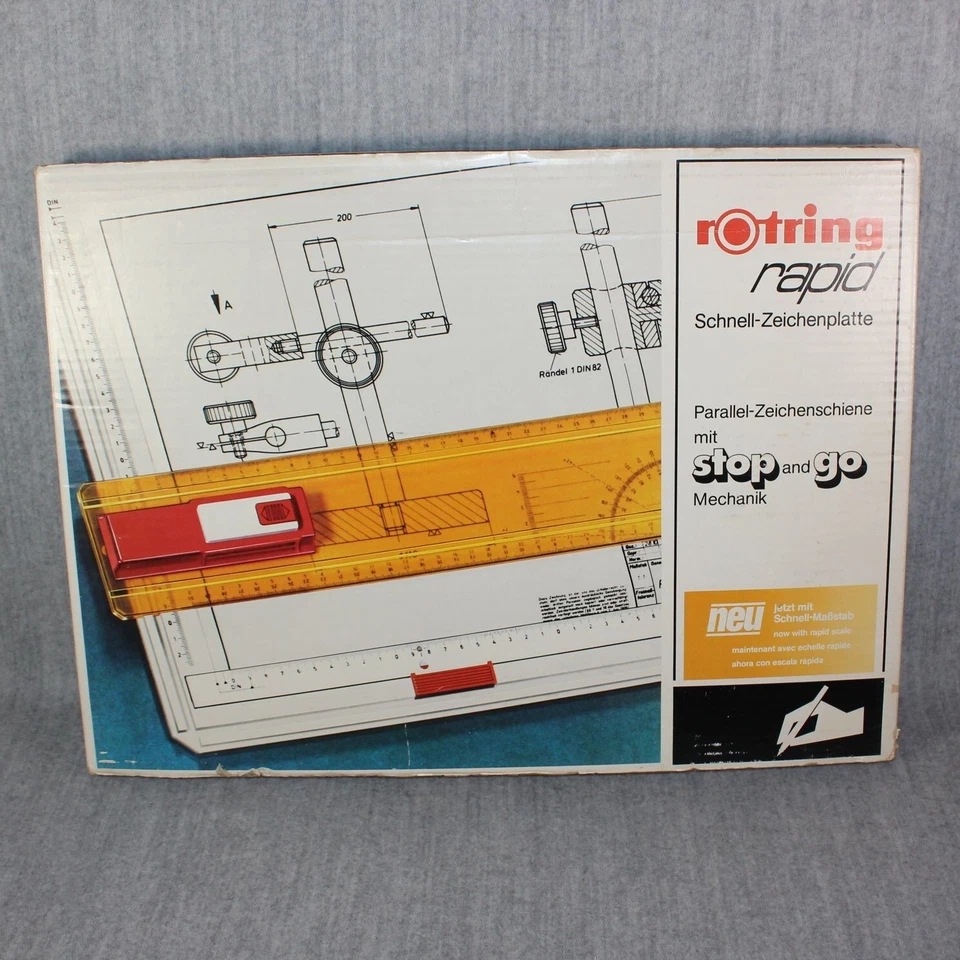 ROTRING RAPID Drawing Technical Board Stop Go Mechanism Locking Ruler Set 2000s