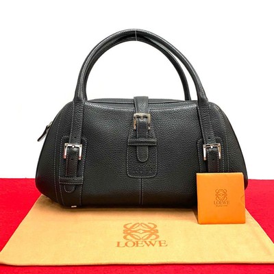 Extreme Loewe Senda Logo Leather Tote Bag Handbag Black