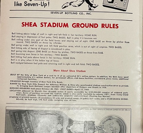 NY Mets Shea Stadium Program Scorecard 1967 vs St Louis Cardinals Roger Maris - Foto 6 di 11