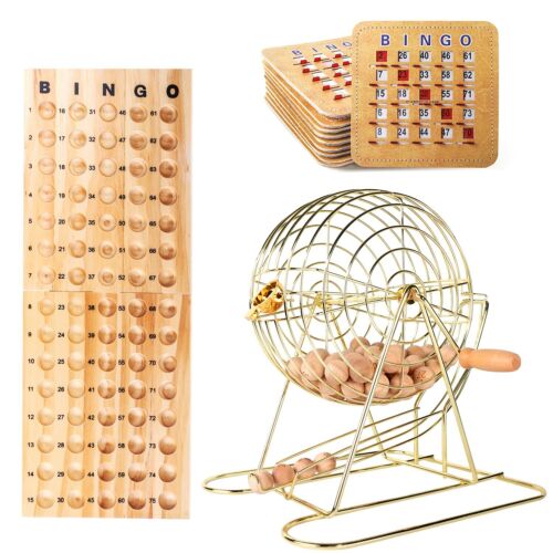 Ensemble de jeux de bingo de luxe avec cage de bingo, balles de bingo, tableau, 10 cartes de bingo à obturateur - Photo 1 sur 7