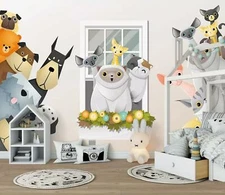 3D Cartoon Dogs Wallpaper Wall Mural Removable Self-adhesive Sticker328