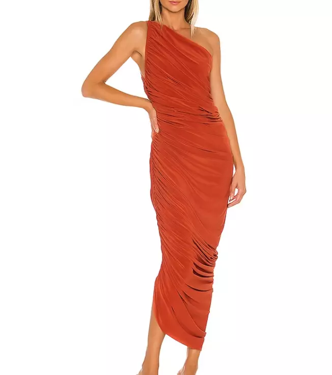NEW Norma Kamali Diana Gown Cinnamon ONE SHOULDER DRESS ORANGE SIZE XS 34 PP