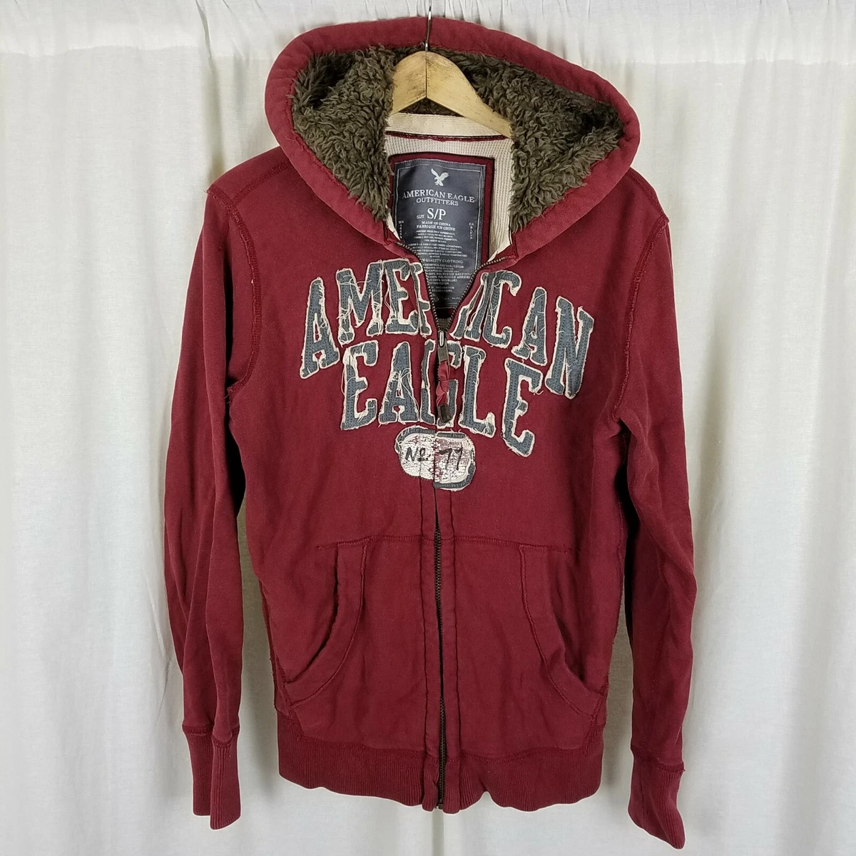American Eagle Full Zip Up Waffle Lined Fur Trim Hoodie Sweatshirt Jacket  Mens S | eBay