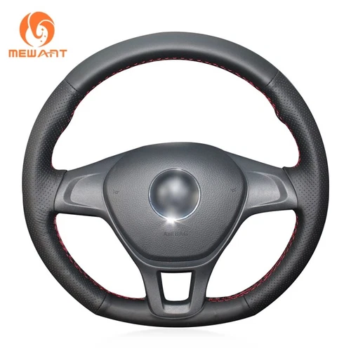 Steering Wheel Cover Wrap Black Leather for Volkswagen VW Caddy Crafter