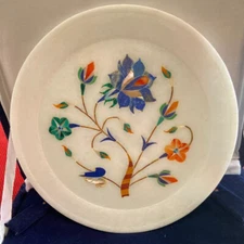 Decorative Marble Inlaid Small Plate Pietra Dura Handicraft Home Decor for Gifts