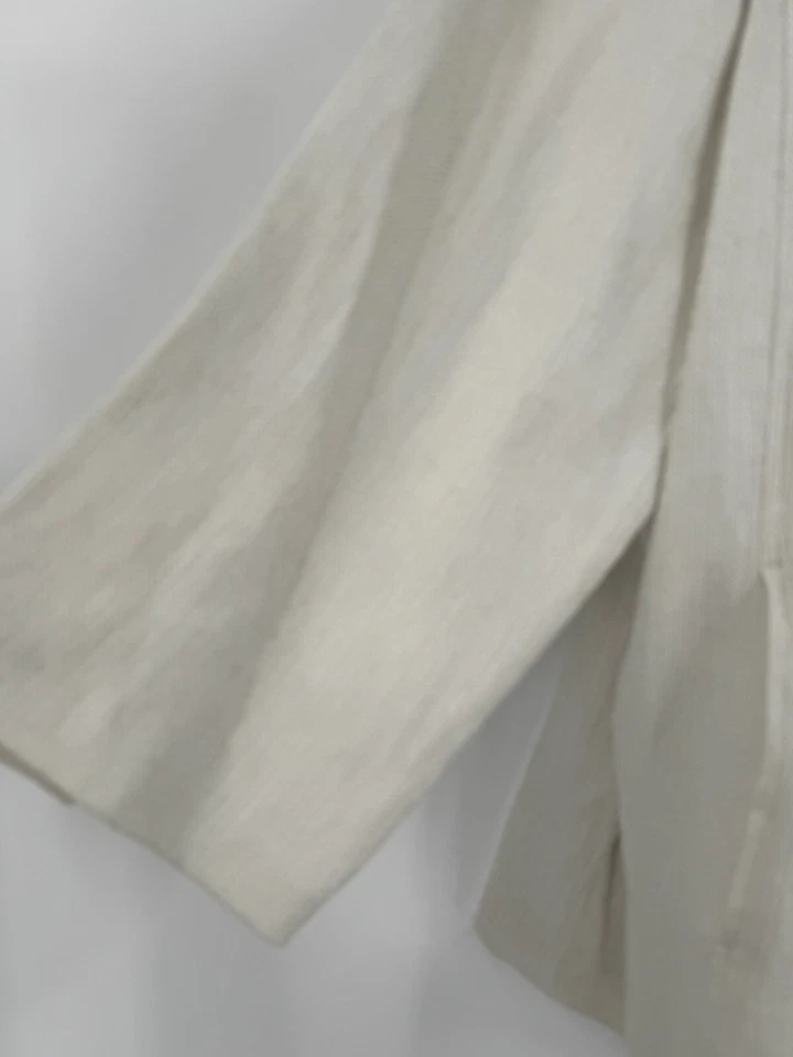 Chaqueta Eileen Fisher para mujer marfil mezcla de lino cuello manga 3/4 frente abierto Foto 3 de 4