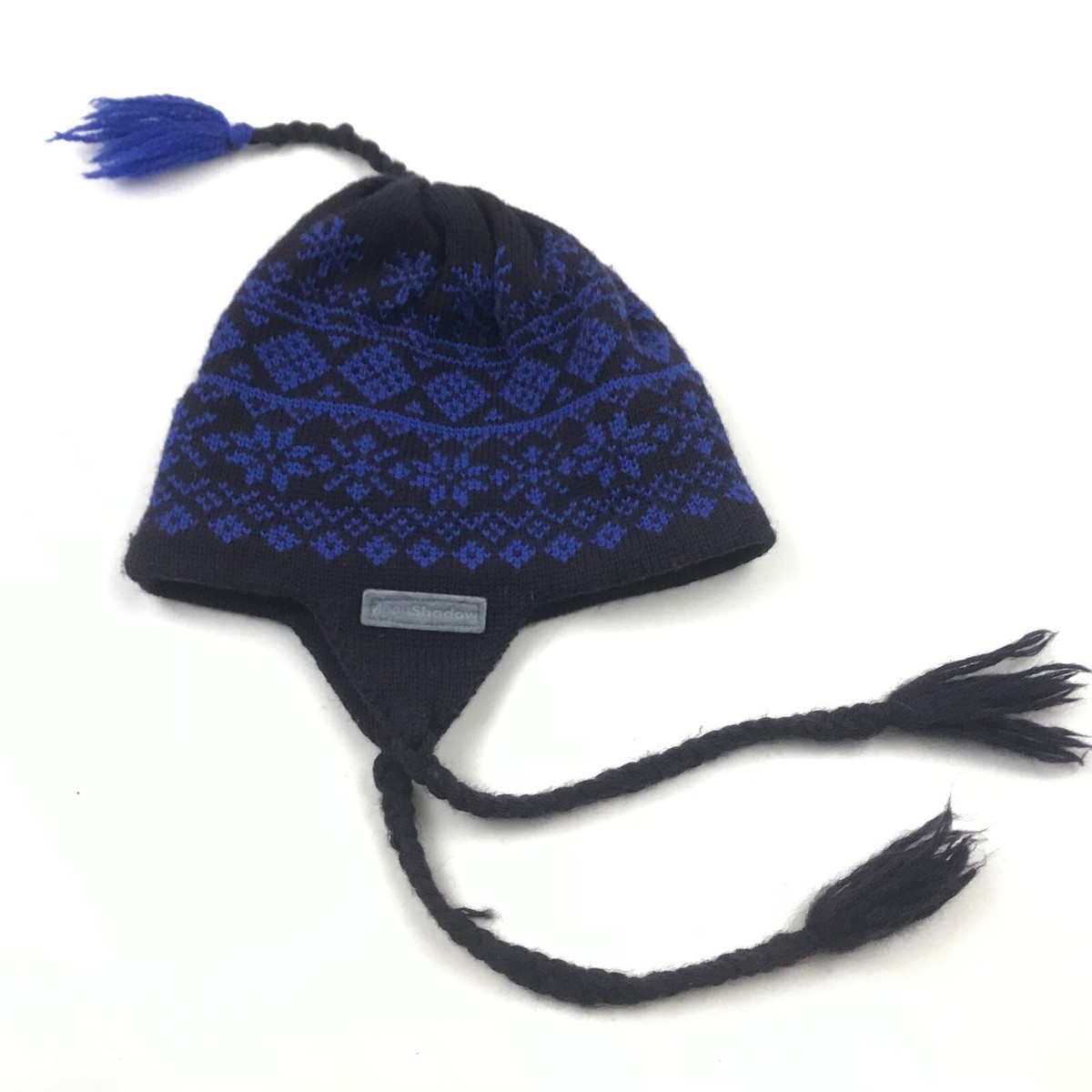 VINTAGE Moon Shadow Beanie Hat Cap Black Blue Ear Flap One Size