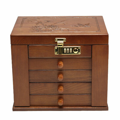 Large Upgrade Real Wooden Jewelry Box 5 Layer with 4 Drawers Jewelry Box 2 In 1