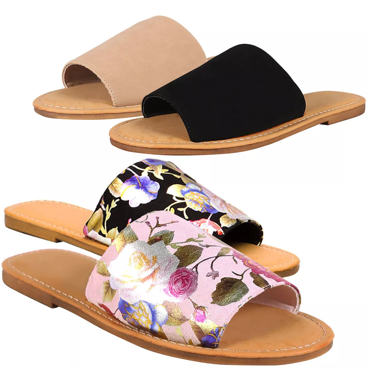 NEW Open Toe Wide Band Flat Slide Sandal Flip Flops Slipper Shoe