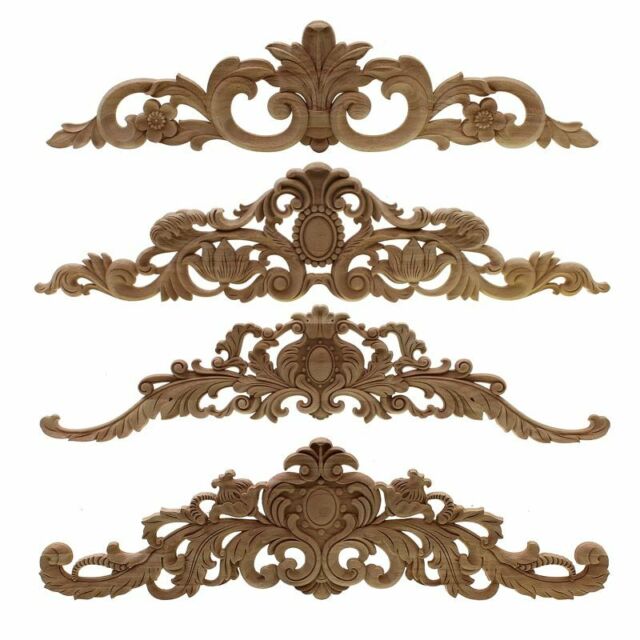 Natural Wood Appliques Furniture Cabinet Unpainted Wooden Carving Moulding Decal