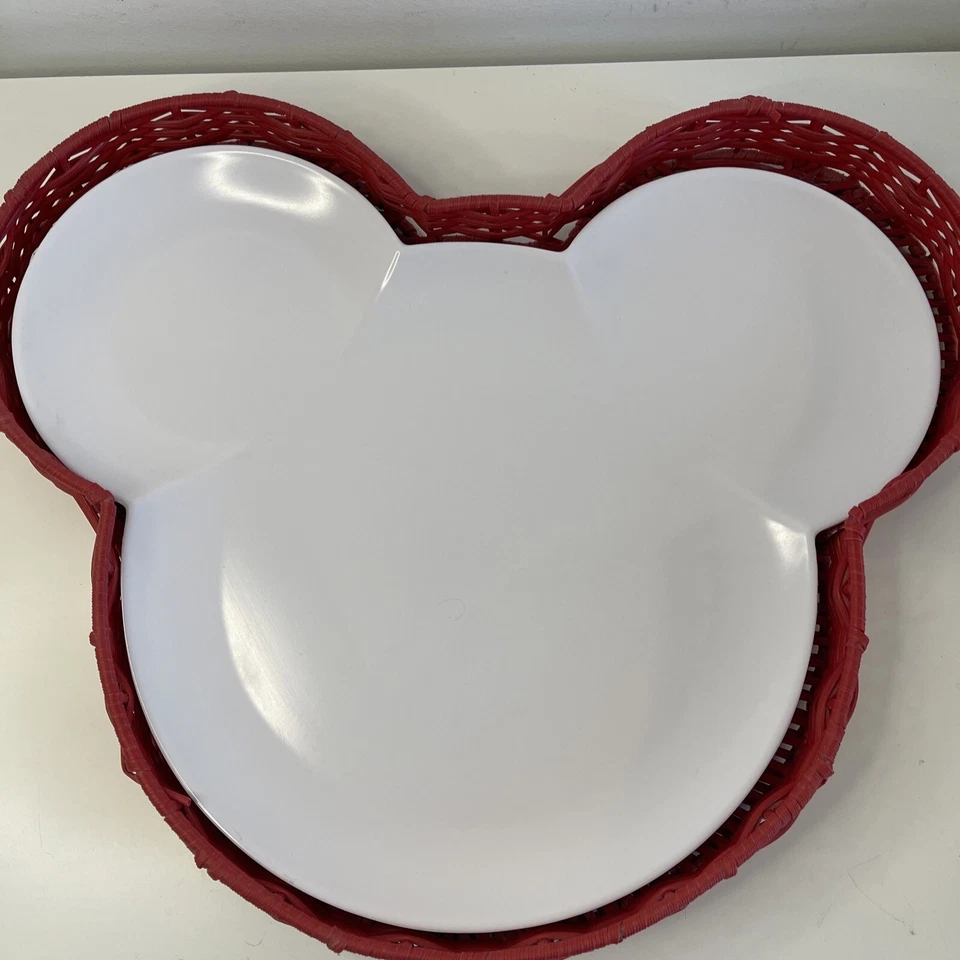 Bandeja cesta de vime de vime vermelho Mickey Mouse Walt Disney World COM inserção de placa - Imagem 2 de 4