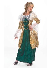 Colonial Lady Costume 18th Century Style Dk Gr Velour W/ Gold Brocade  Lace