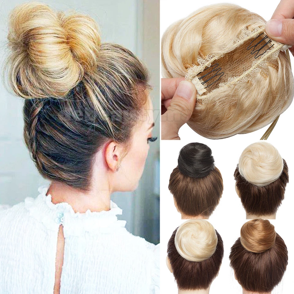100% Remy Echthaar Dutt Messy Bun Clip in Zopf Scrunchie Extensions Haarteile - Bild 1 von 4