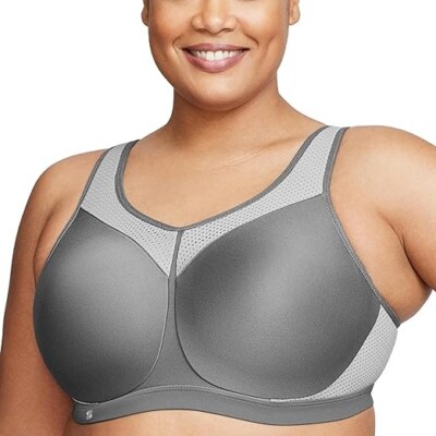 Glamorise GRAY Sport High Impact Wonderwire Bra, US 42F, UK 42E