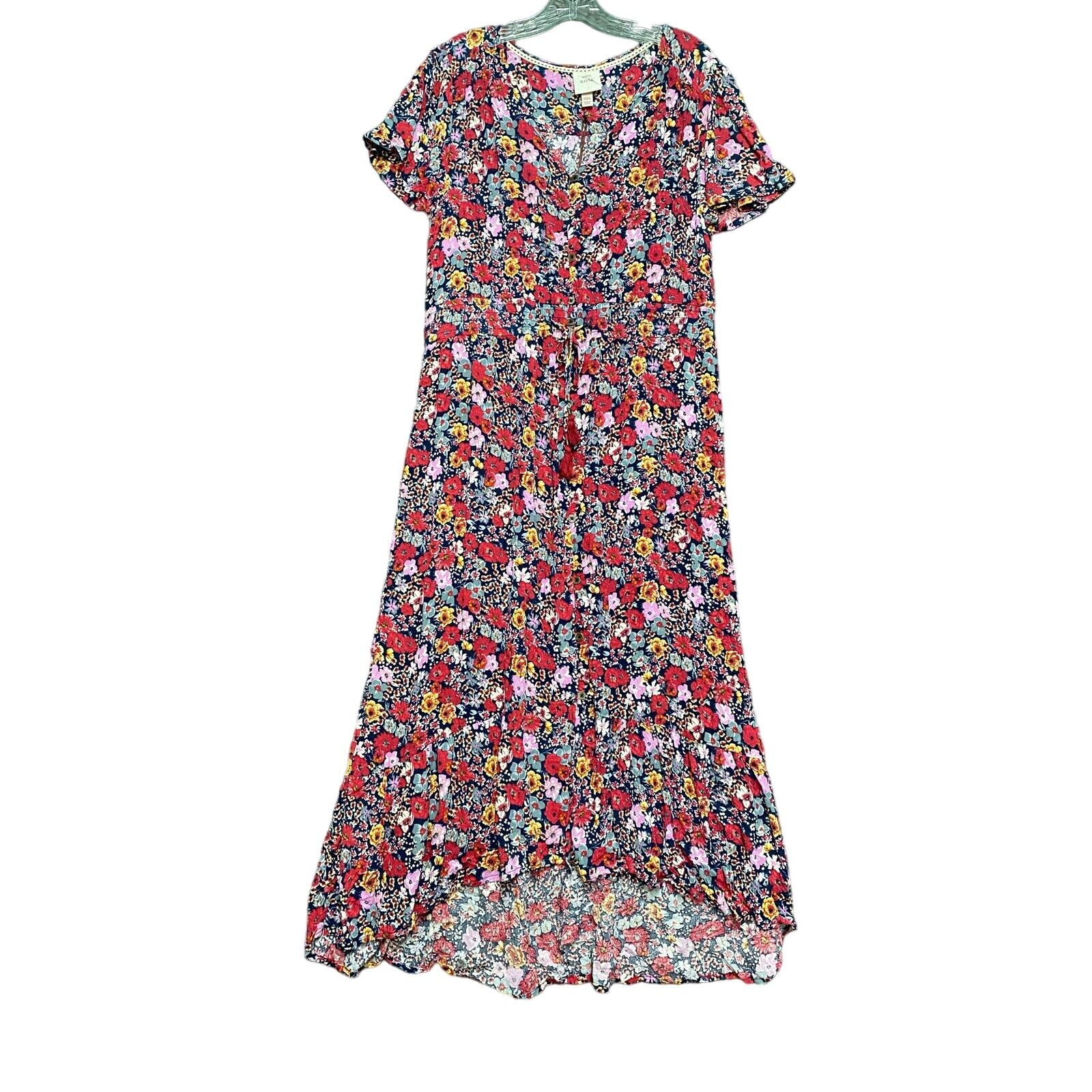 Knox Rose Women Floral Gathered Elastic Waist Button Front Prairie Cottagecore