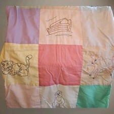 Vintage Handmade Baby Quilt Blanket. Animals Embroidered.  Used 