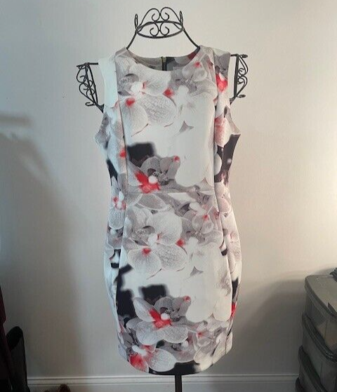 Calvin Klein Casual Floral Bodycon Knee-Length Dress Size 14 Multicolor