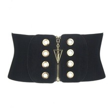 Women Zip Up Wide Corset Belt Hollow Ring Elastic Waistband Chic Vintage