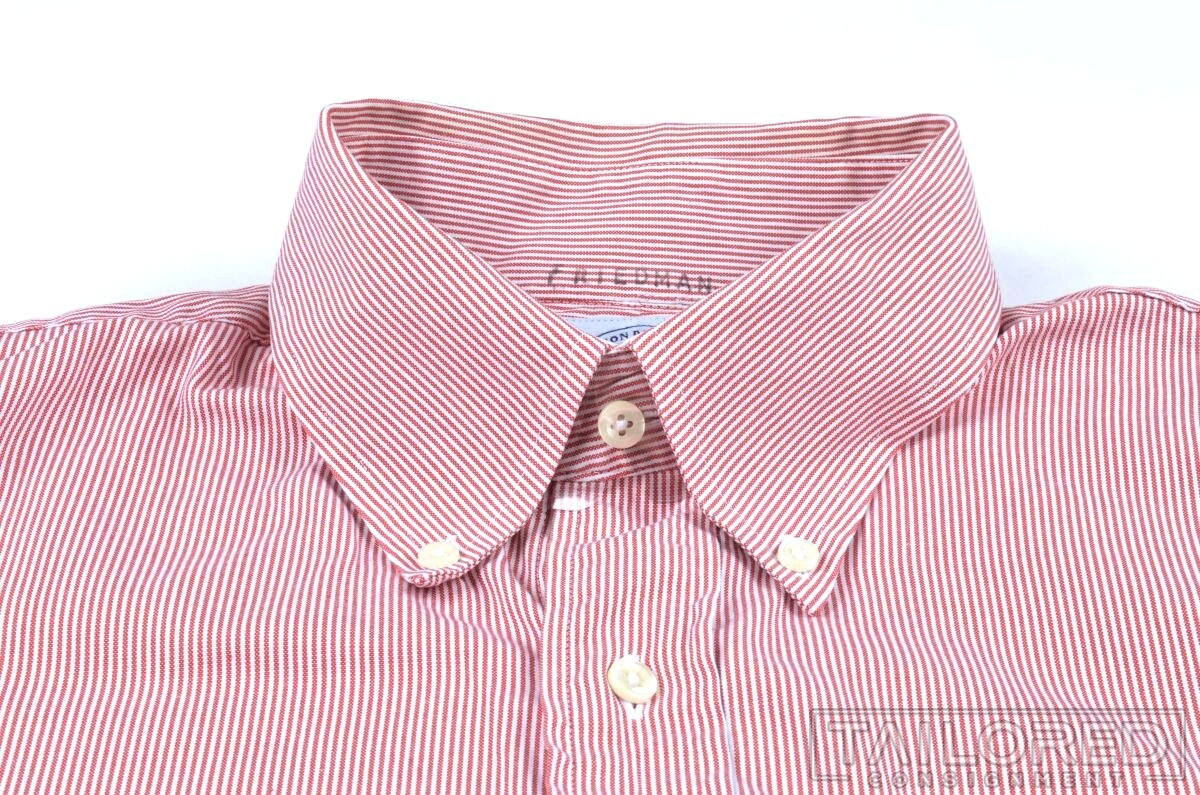 J. PRESS Red Striped OCBD Oxford Cotton Button Down Luxury Dress Shirt
