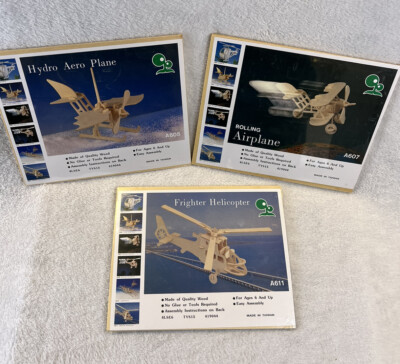 IQ Assembling Products 3D Wooden Airplanes & Helicopter Model Puzzles Lot of 3