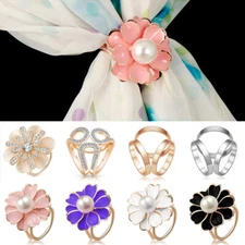 Scarf Buckle Ring Clips Holder Crystal Flower Silk Scarves Jewellery Brooch Lady