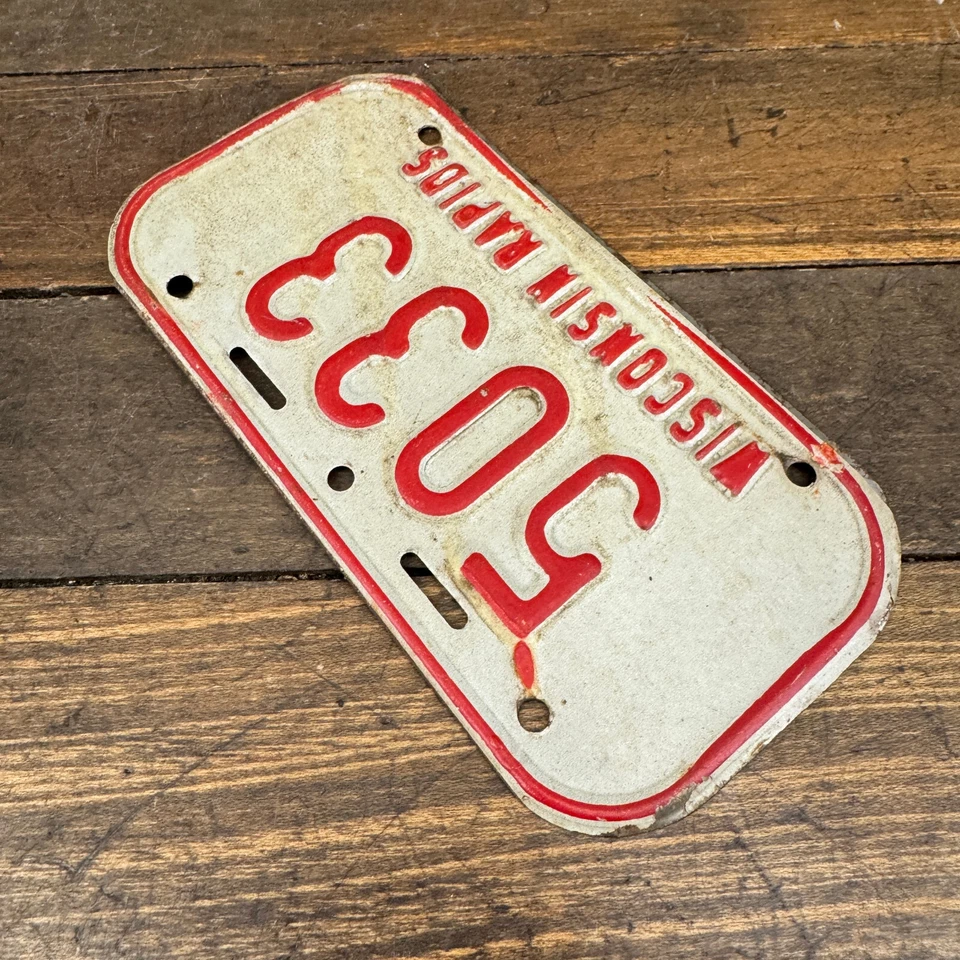 Винтажный Велосипедный Номерной знак Wisconsin Rapids Wi Белая Красная Рельсовая Трасса Без Даты - Изображение 4 из 4