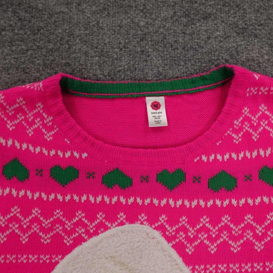Total Niña Suéter Niñas XXL Talla Grande Rosa Tejido Llama Auriculares Bling Hearts Foto 3 de 4