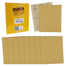 Dura-Gold Sandpaper, 220 Grit, 10 - Full Size 9" x 11" Sheets, Use On Sanders