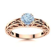 925 Silver Natural Aquamarine Solitaire Trendy Wedding Prong Ring Jewelry