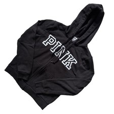 PINK Victoria's Secret Full Zip Hoodie Women's S Black Cotton Blend Logo
