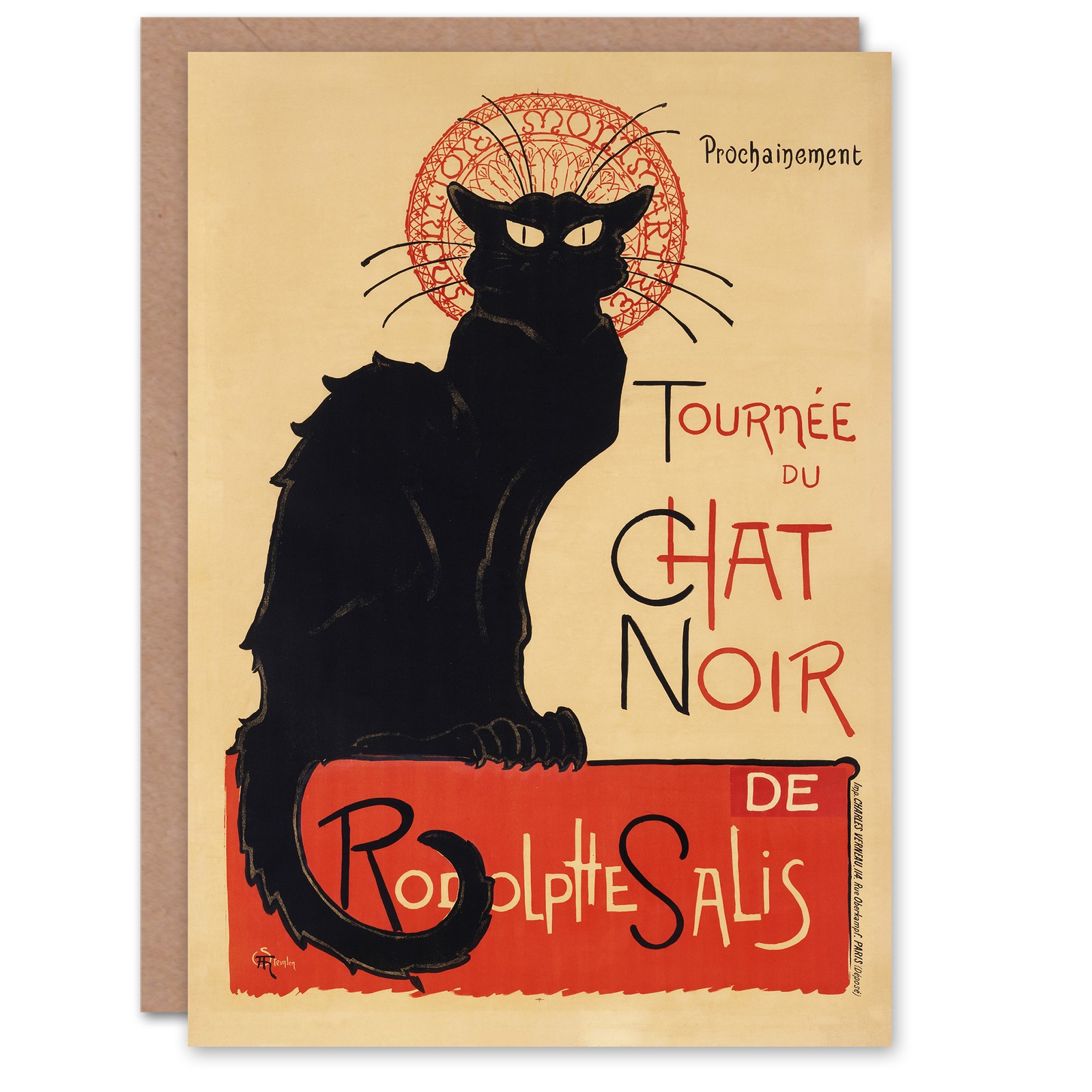 Steinlen Art Card Black Cat Chat Noir Cabaret Vintage Advert Blank Greeting Card
