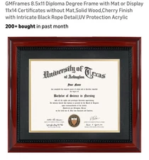 Mahogany Diploma Frame 8.5x11 or 11x14 Document, UV Protect, Gold Mat