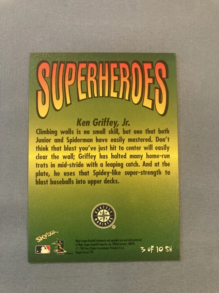 1998 Skybox Dugout Axcess Superheroes Ken Griffey Jr. & Spiderman Card 3 Of 10sh - Image 2 of 2