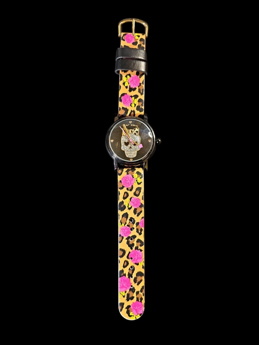 Betsey Johnson Skull Watch Leopard Print Band Sugar Skull  display picture 2