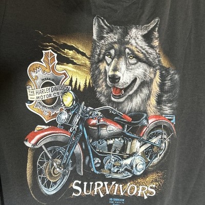 1991 3D Emblem Harley Davidson Wolf T-Shirt Single Stitch Albuquerque Survivors 