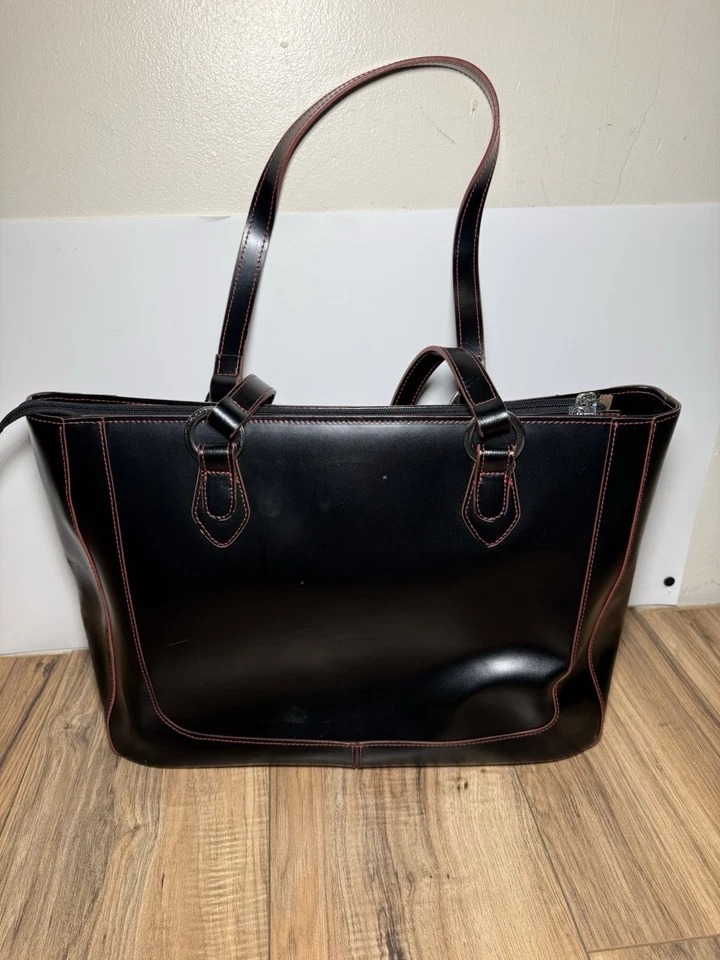 Bolso de Mano Jack Georges Grande East West Milano Cuero Negro Puntada Roja Unisex Cremallera Foto 4 de 4