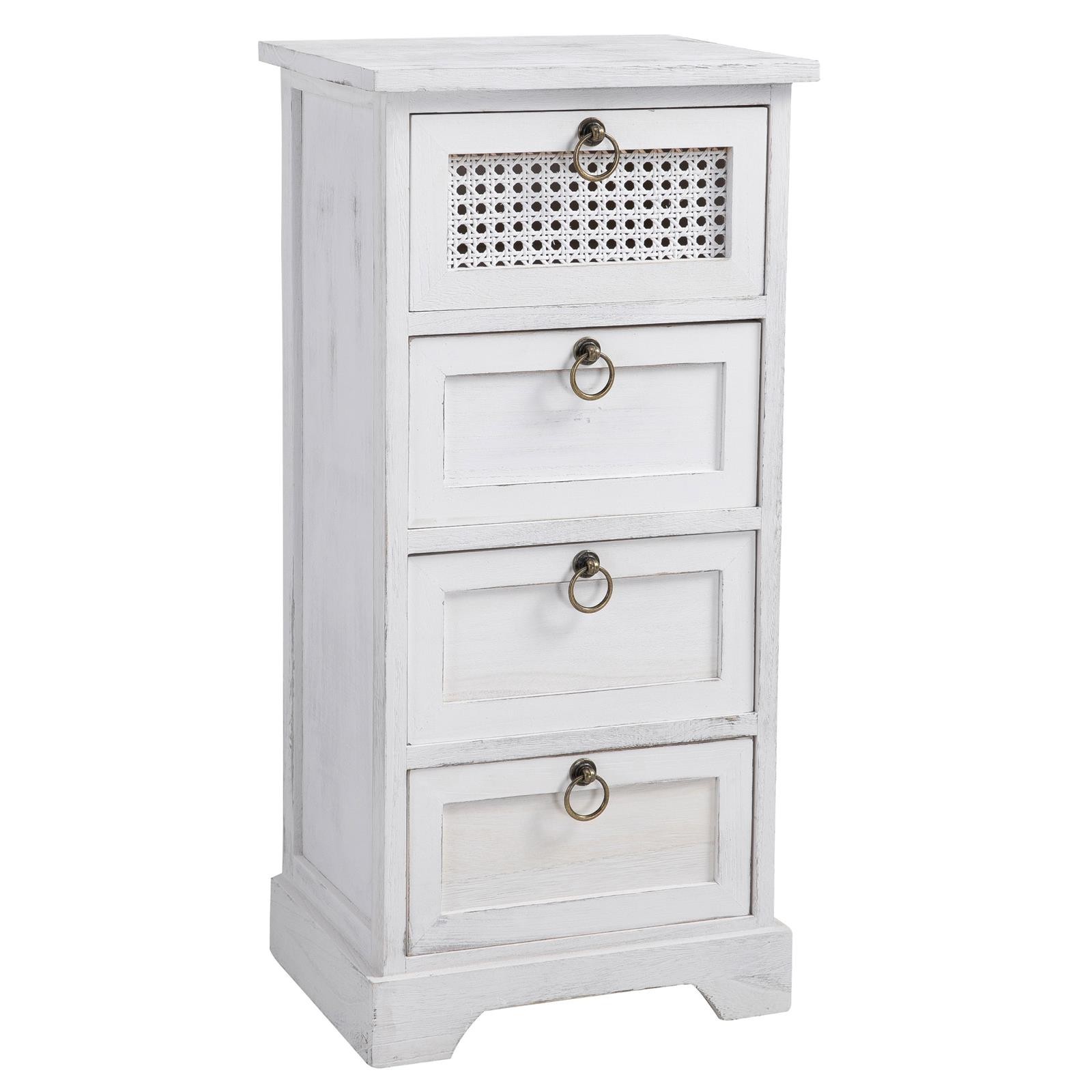Chiffonnier bois paulownia blanc commode vintage rotin 4 tiroirs de rangement