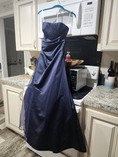 David's Bridal Navy Blue Long Length Formal With Crystal Side Piece Size 4