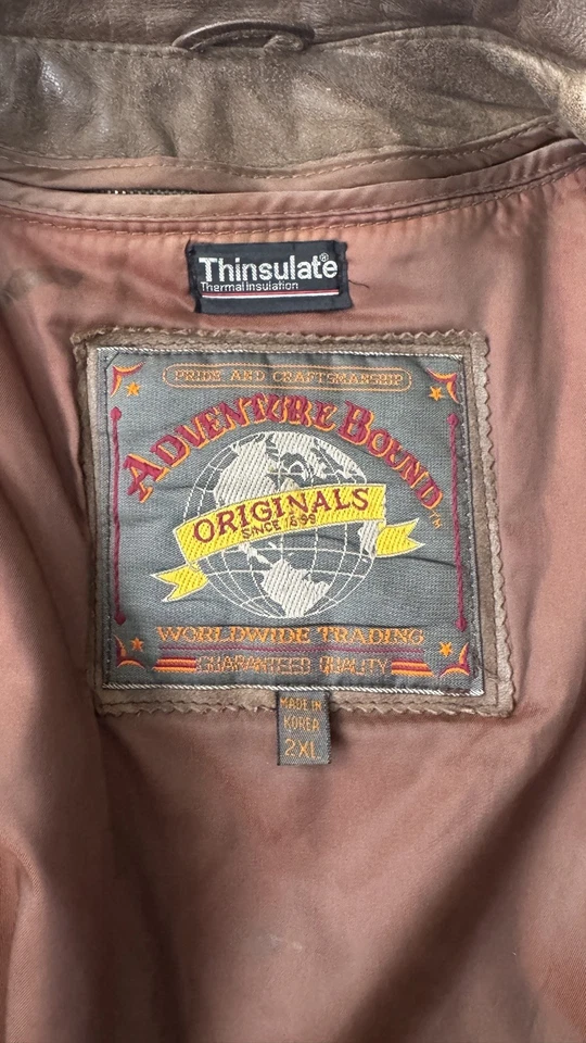 Chaqueta de bombardero de vuelo de cuero encuadernada Wilson’s Thinsulate Adventure años 90 para hombre talla 2XL Foto 3 de 4