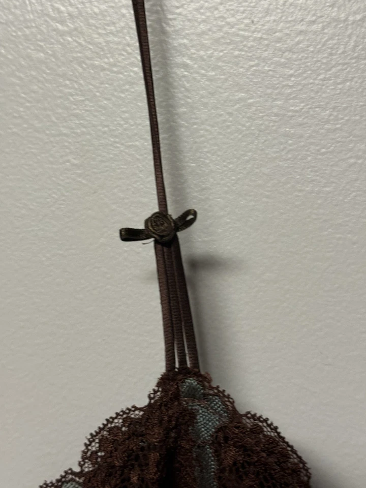 Camisón Vestido Cabernet Marrón Satinado Encaje Talla L Y2K Foto 4 de 4