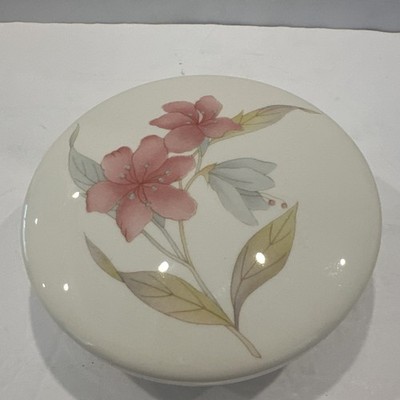 Hankook Ceramic Trinket / Jewelry Dish With Lid , Floral Design 